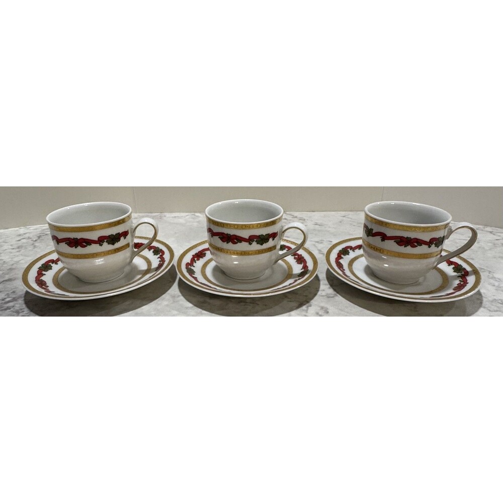 Set of 3 Mitterteich Bavaria Germany Christmas Demitasse Cup & Saucer Sets